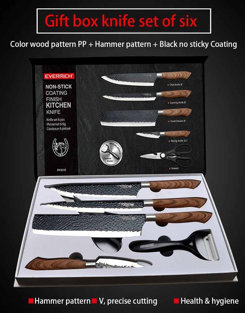 6 Pcs Sets Kitchen Knife Stainless Steel Kitchen Knife Sets Non Stick Blade Chef Sliciing Cleaver Paring Scissors Peeler Knives