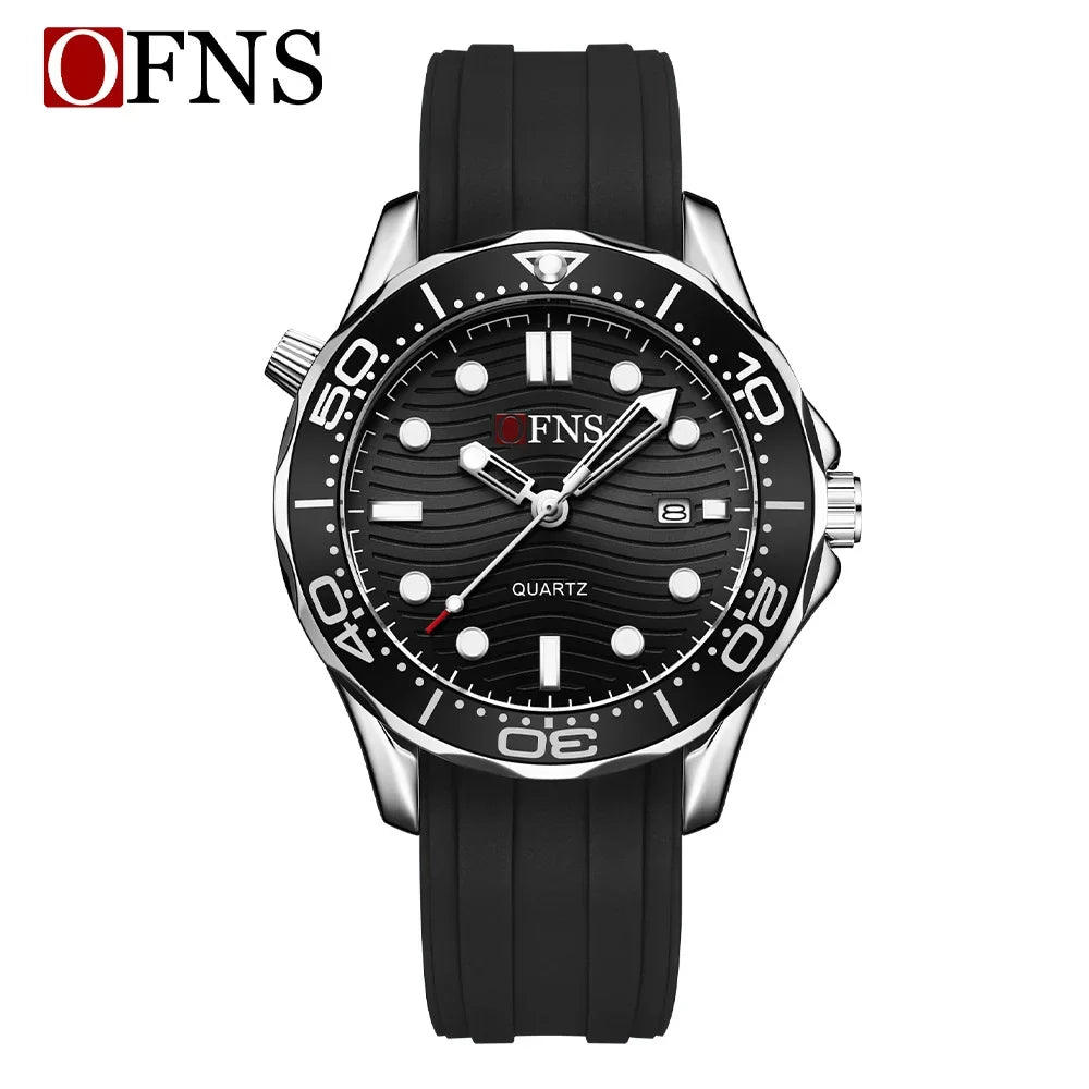 OFNS 7102 Fashion Trendy Men's Watch with Rotating bezel Sports Waterproof Night Light Calendar Men's Quartz Watch