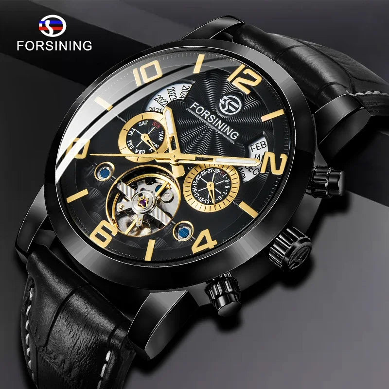 Automatic Tourbillon Sport Watch - Genuine Leather Military Casual Timepiece
