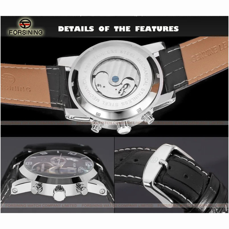 Forsining Fashion Mechanical Male Wristwatches Tourbillon Waterproof Leather Strap Regulator Watches With Perpetual Calendar