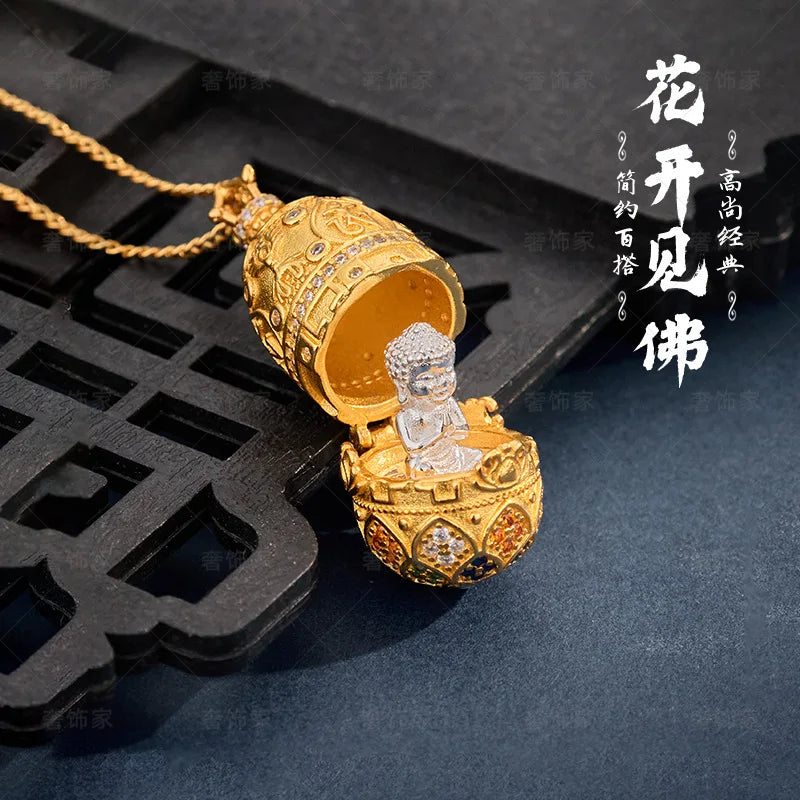 24K Gold Flowers Blooming Buddha Gawu Box Pendant