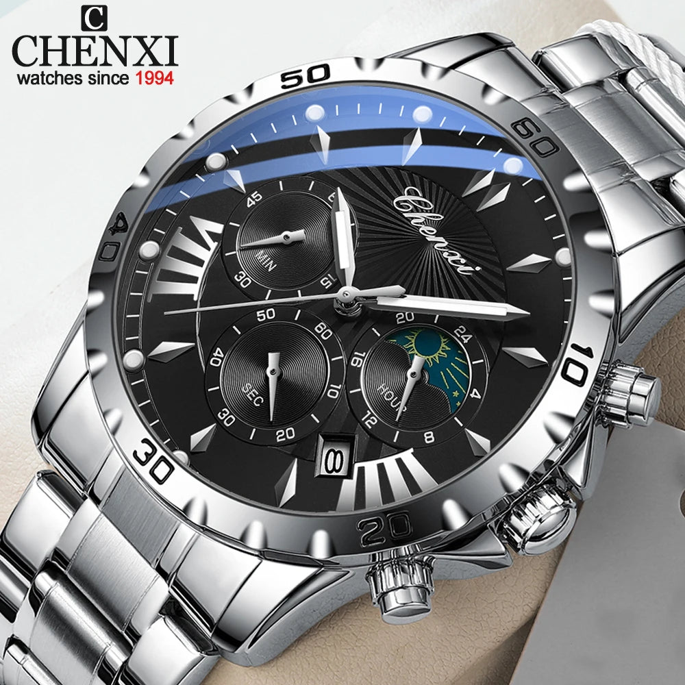 Multi-Function Chronograph Watch - Luminous Waterproof Steel Strap Quartz