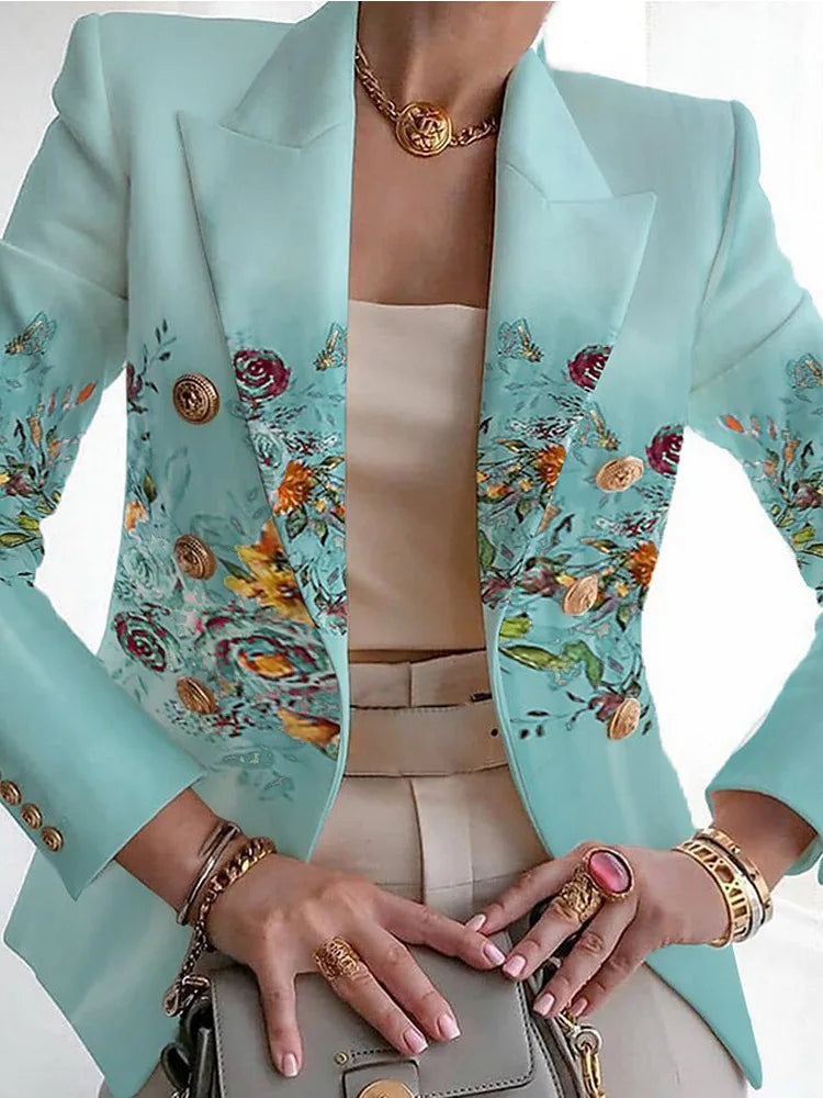 Spring new European and American women's fashion print suit slim suit coats  blazer women  women blazer