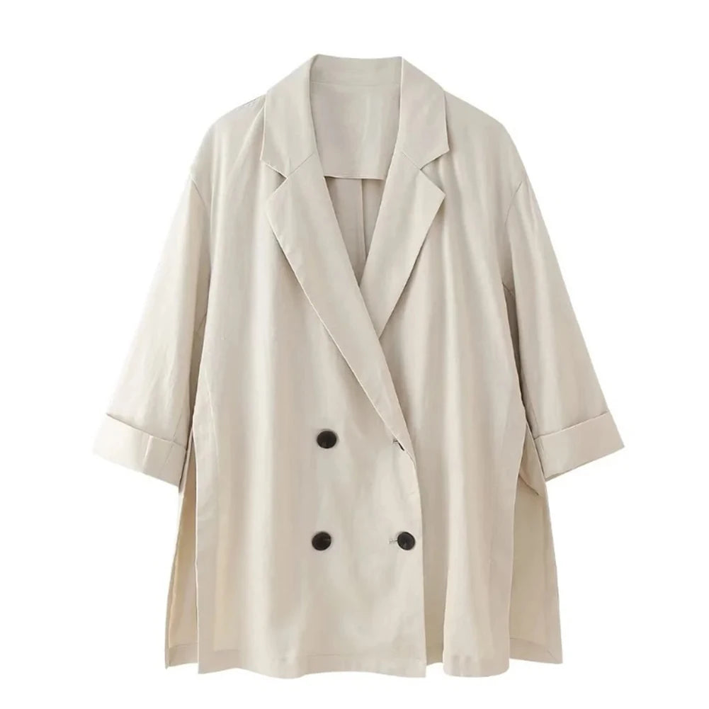 Women Autumn Wrinkle Double Breasted Blazer And Pants Suit Fashion Business Set