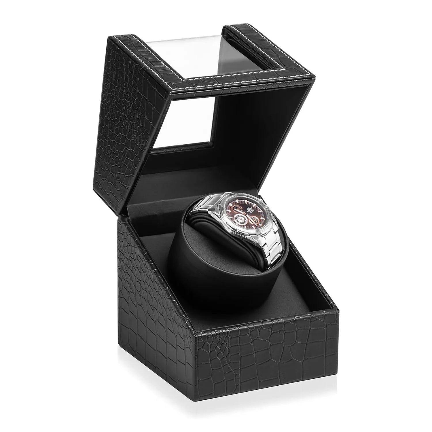 Premium Automatic Watch Winder - Black Leather with Japanese Silent Motor