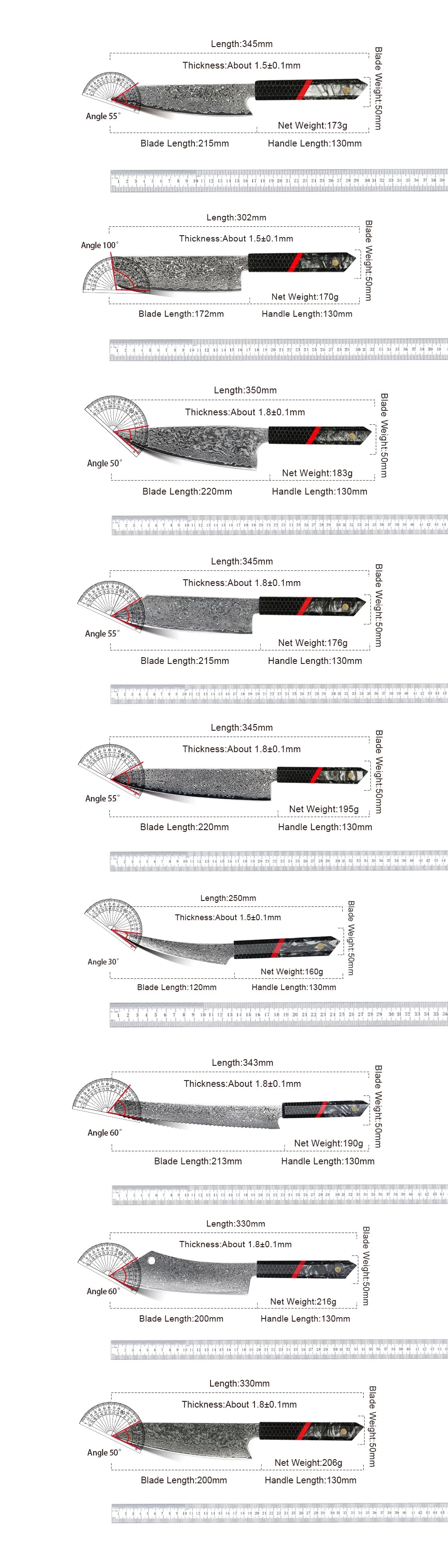 AMBER Kitchen Knife Set VG10  Damascus Steel Chef Knife Kitchen Accessories Professional Chef knives Cooking Tools