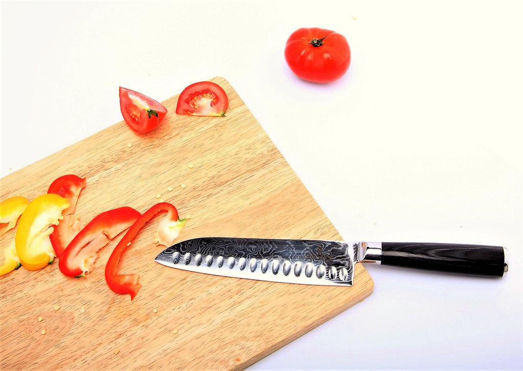 Damascus Stainless Steel Knife - Santoku Wave Design