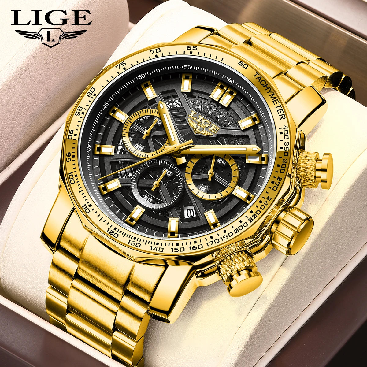 LIGE New Sport Chronograph Mens Watches Top Brand Luxury Full Steel Quartz Clock Waterproof Big Dial Watch Men Relogio Masculino