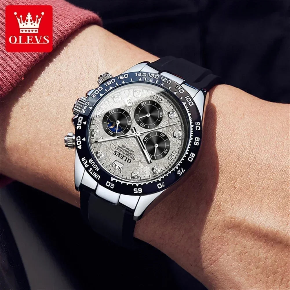 OLEVS Luxury Men's Watches Moon Phase Chronograph Man Watch Original Quartz Wrist Watch Waterproof Luminous Watch for Men Clock
