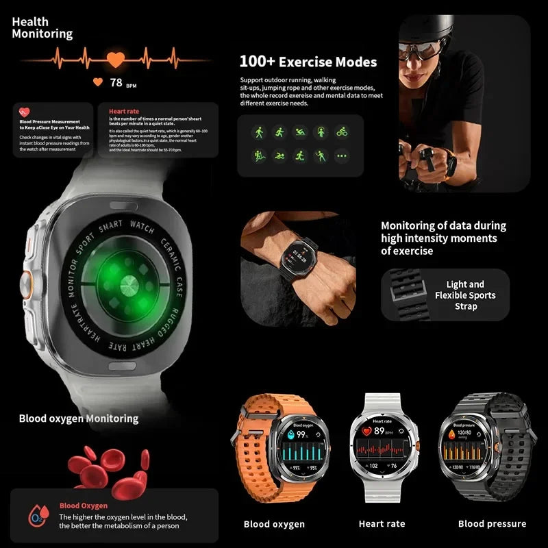 2025 New DT Watch UItra 7 32Gb Large memory AMOLED MP4 Video NFC Men Women HD Bluetooth Call Compass Fitness GPS Tracker Watch