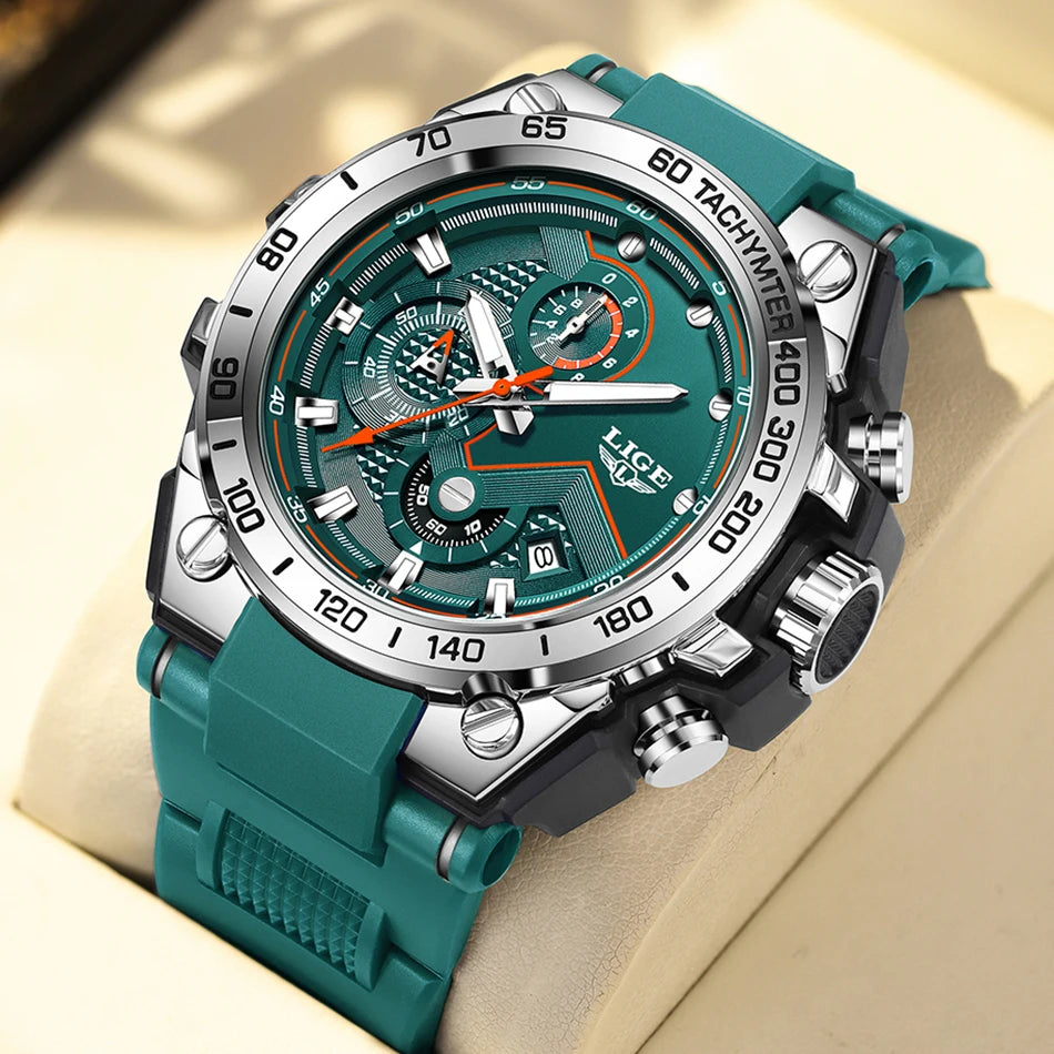 LIGE Tactical Green - Military Silicone Big Dial Sport Chronograph