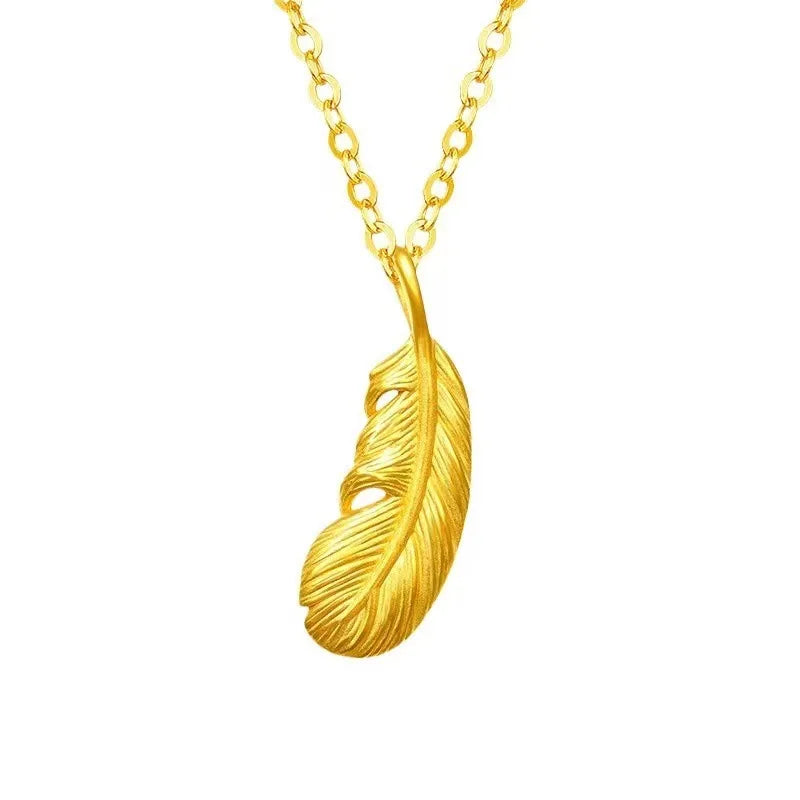 24K Gold Feather Pendant Necklace