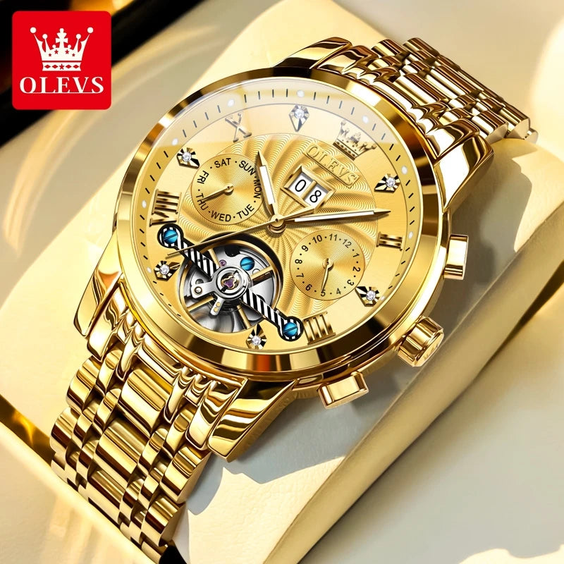 OLEVS Original brand Skeleton Men Watch Luxury Automatic Mechanical watches for man Waterproof Skeleton Luminous reloj hombre