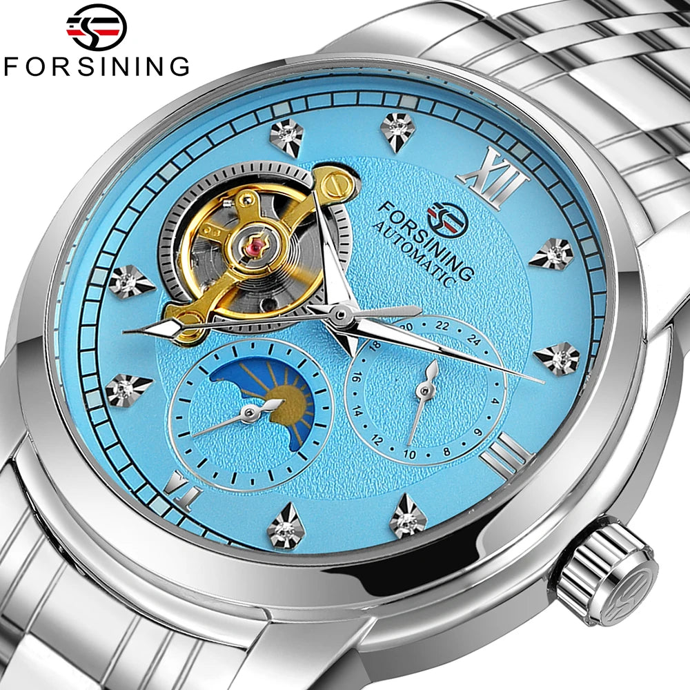 Luxury Tourbillon Automatic Watch - Diamond Dial Metal Strap