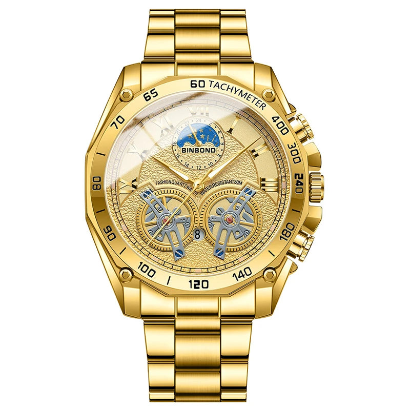 Double Tourbillon Men Watch Non Fully Automatic Hollow Mechanical Watch Fashionable Night Light Calendar Waterproof Quartz Watch