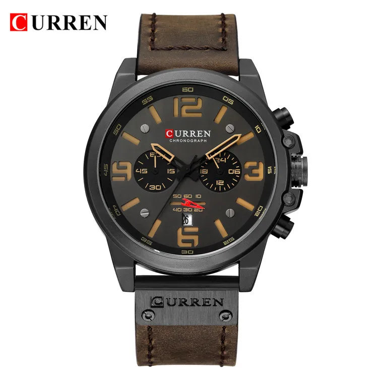 Curren 8314 Men's Chronograph Watch - Multi-Function Sports Leather Strap Timepiece