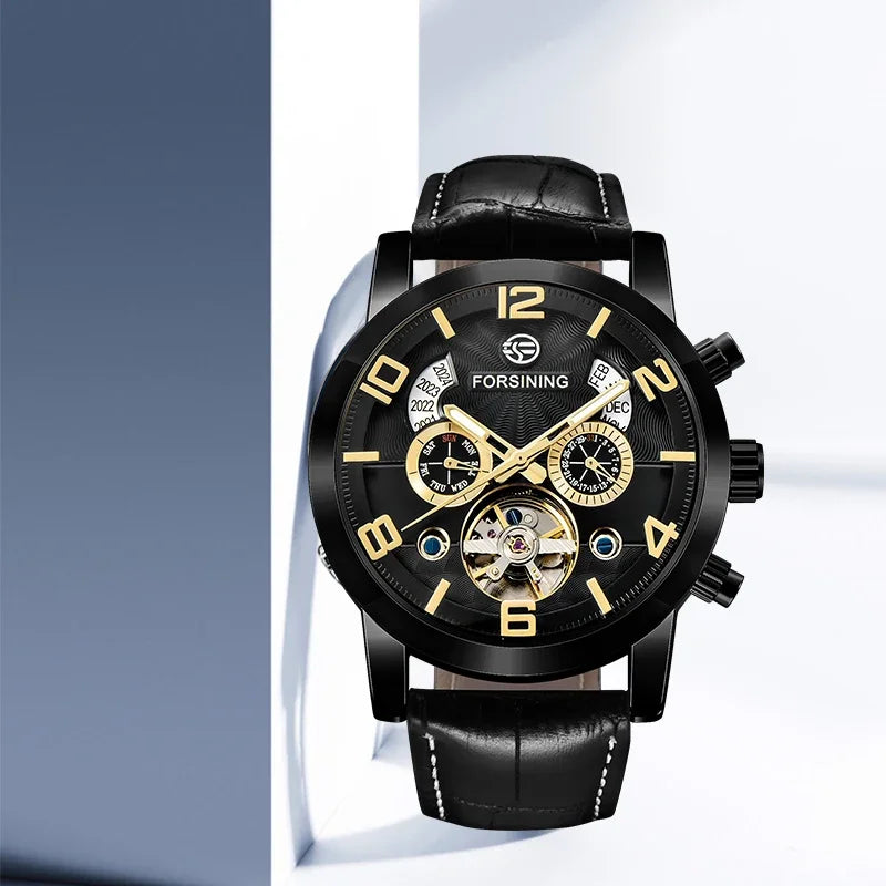 Automatic Tourbillon Sport Watch - Genuine Leather Military Casual Timepiece