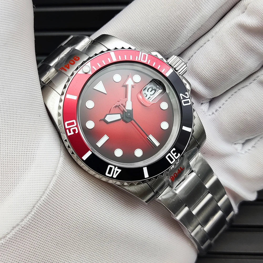Gradient Red Dial Luminous Dress Automatic Mechanical Sapphire 40mm No Logo NH35 Men's Watch Automatic
