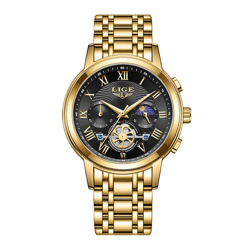 LIGE Creative Moon Phase Watch Women Fashion Elegant Waterproof Women's Quartz Wristwatches Luxury Sport Chronograph Reloj Mujer