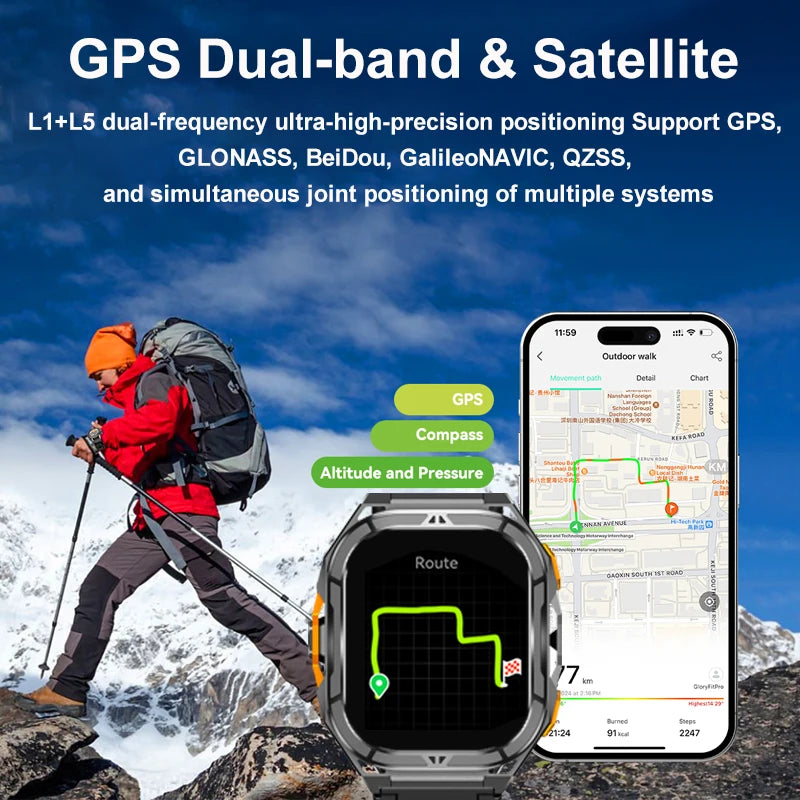 2025 New Dual Frequency GPS Smart Watch Men 1.96-inch HD AMOLED Screen Compass Bluetooth Call 5ATM Waterproof Sports Smart Watch