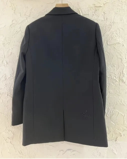 crystal-embellished blazer women peak lapels long sleeves two side flap pockets high fashion autumn winter blazers female