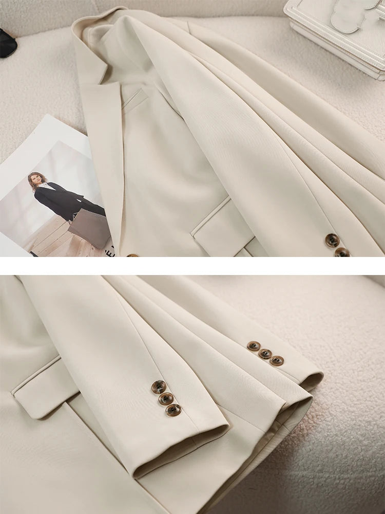 Autumn Winter Women Ladies Blazer Beige Black Red Female Long Sleeve Solid Loose Formal Jacket Coat
