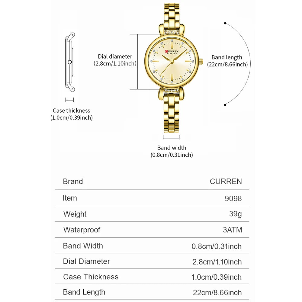CURREN-Elegant Dress Watch for Women, Luxurious and Exquisite, 28mm Dial with Shinning Rhinestone, Quartz Wristwatch, New