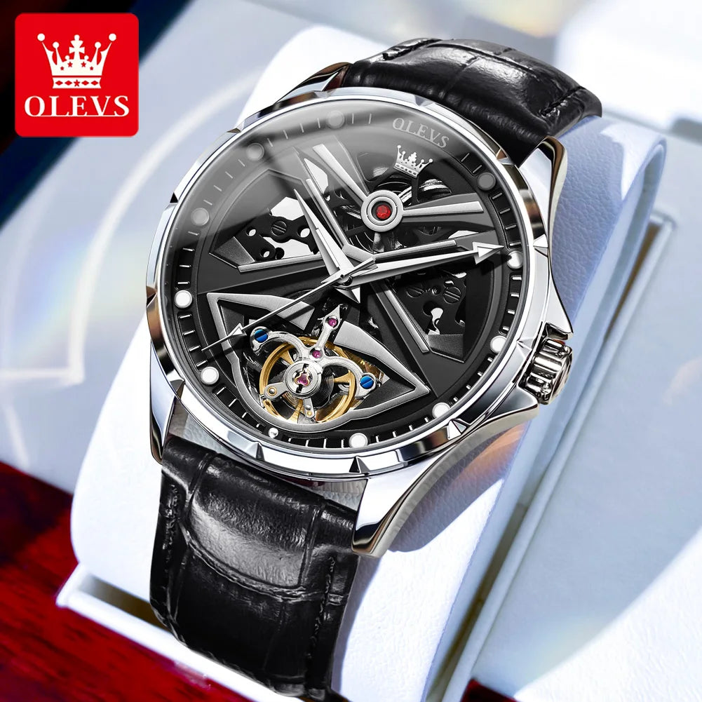 OLEVS 6655 Skeleton Fully Automatic Watch for Men Top Original Luxury Men's Mechanical Wristwatch Luminous Waterproof Man Watch