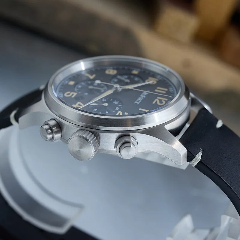 MF Solar Chronograph M069 39mm Military Style Calendar VS75 Stainless Steel Case Wristwatches
