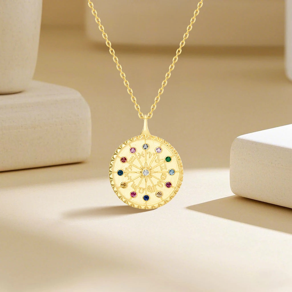 14K Gold Wheel of Fortune Zodiac Amulet
