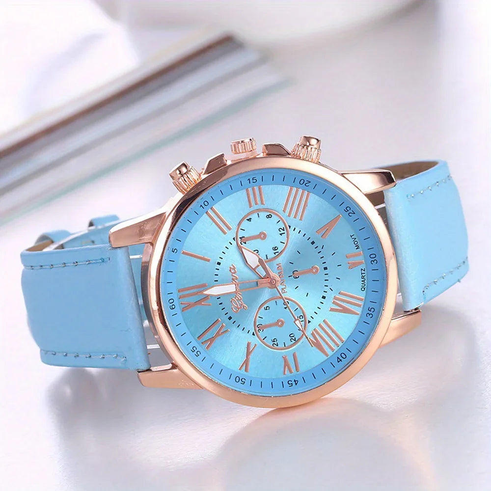 Elegant Women's Quartz Watch with Roman Numerals and Pointer