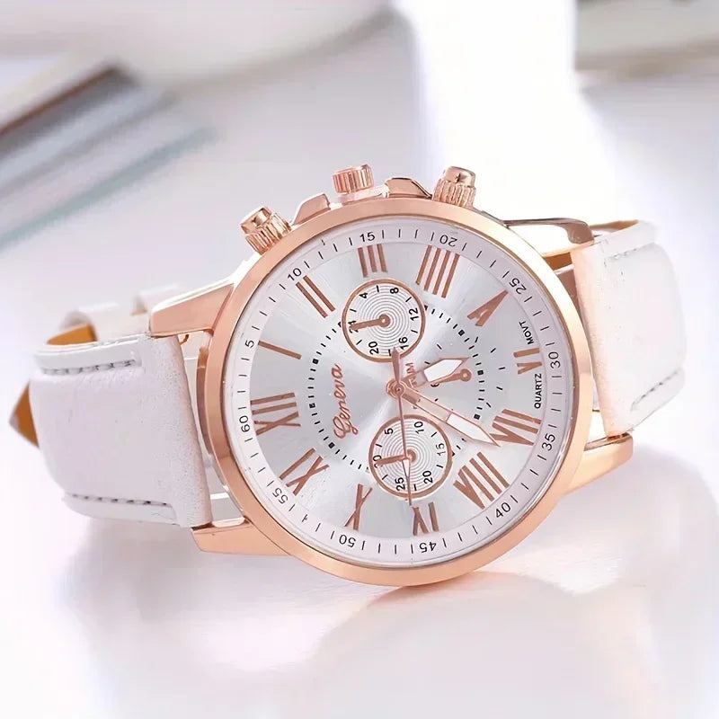 Elegant Women's Quartz Watch with Roman Numerals and Pointer