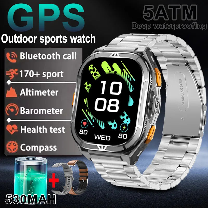 2025 New Dual Frequency GPS Smart Watch Men 1.96-inch HD AMOLED Screen Compass Bluetooth Call 5ATM Waterproof Sports Smart Watch