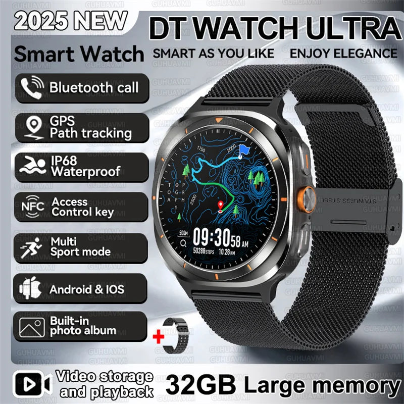 2025 New DT Watch UItra 7 32Gb Large memory AMOLED MP4 Video NFC Men Women HD Bluetooth Call Compass Fitness GPS Tracker Watch
