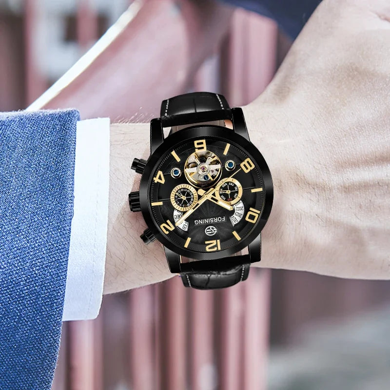 Automatic Tourbillon Sport Watch - Genuine Leather Military Casual Timepiece