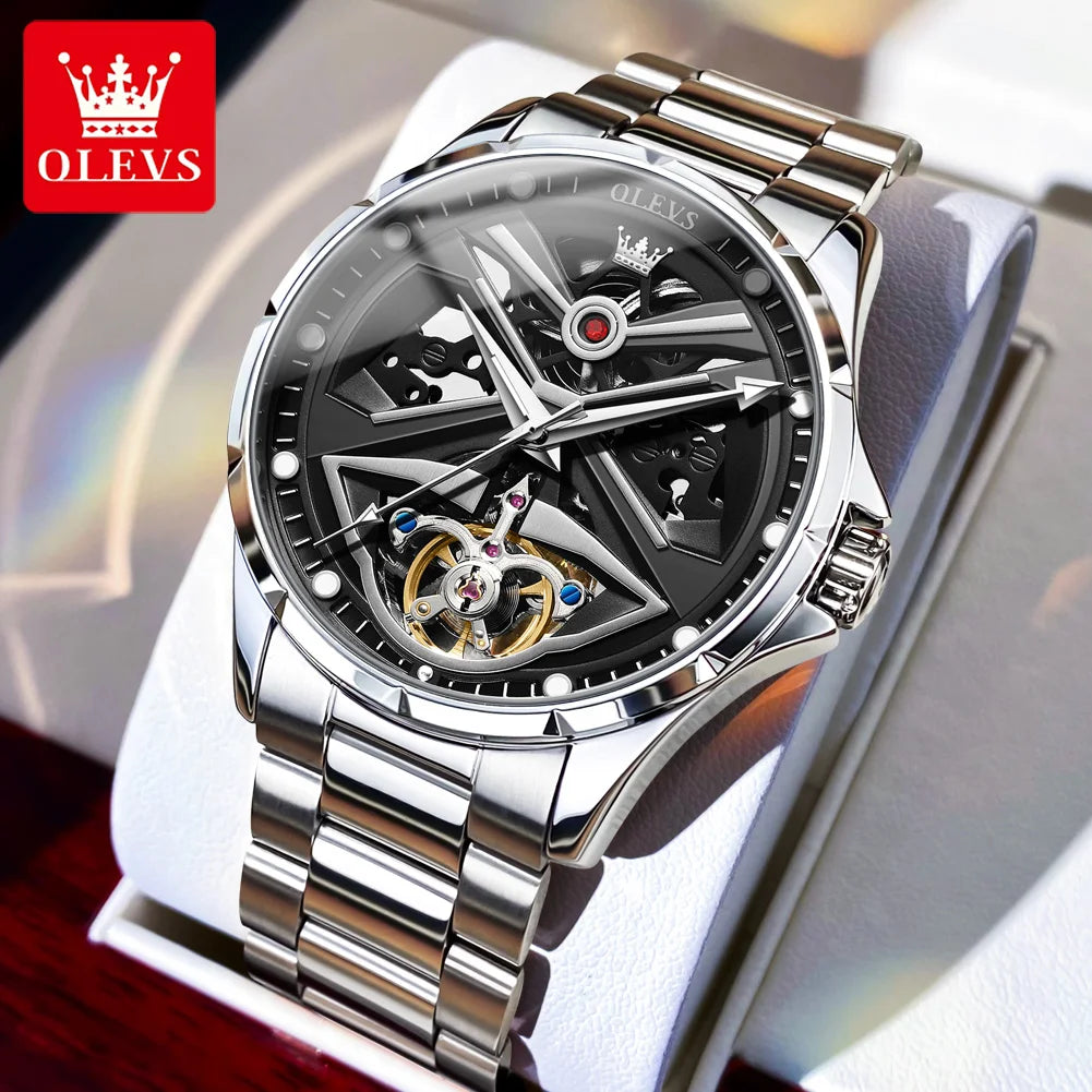 OLEVS 6655 Skeleton Fully Automatic Watch for Men Top Original Luxury Men's Mechanical Wristwatch Luminous Waterproof Man Watch