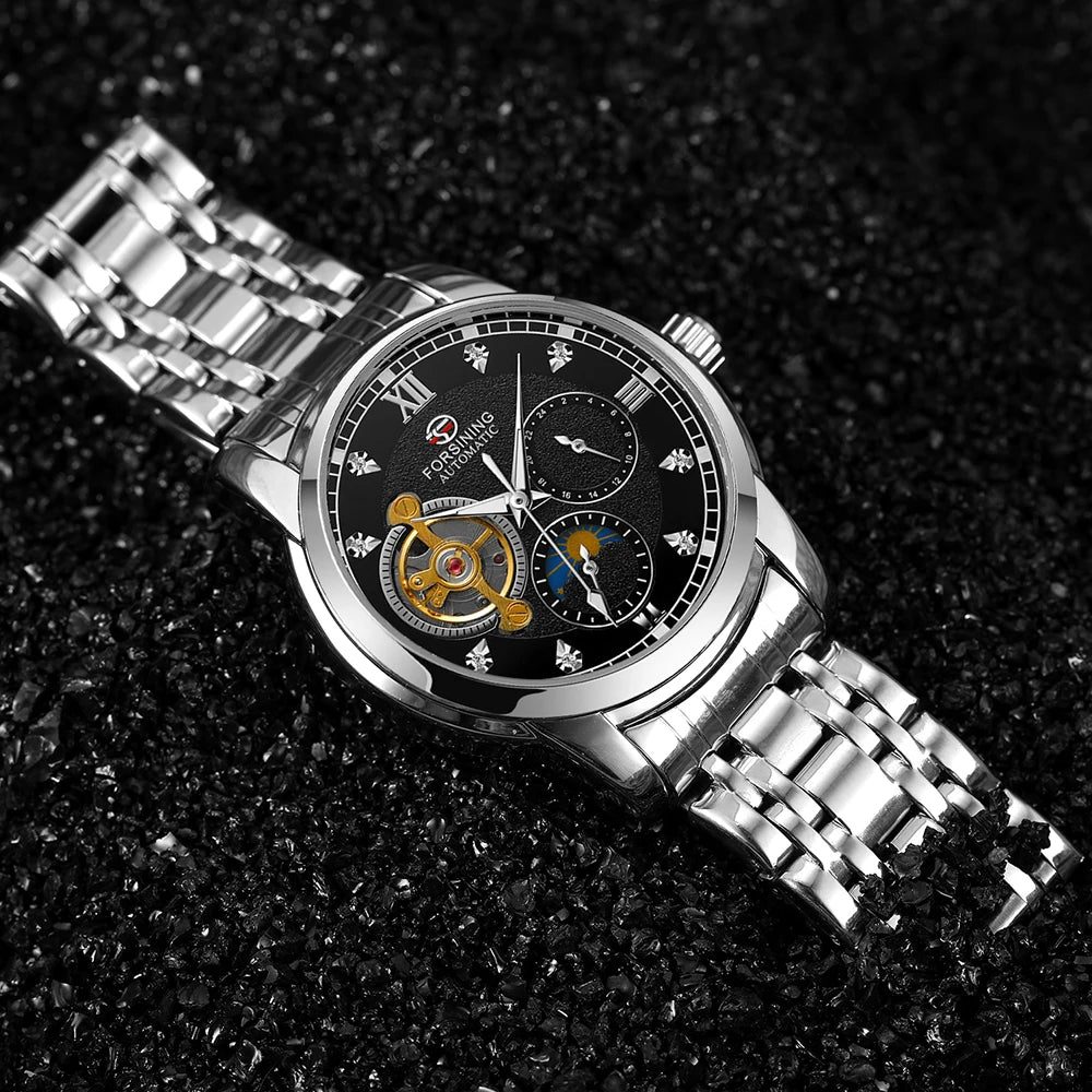 Luxury Tourbillon Automatic Watch - Diamond Dial Metal Strap