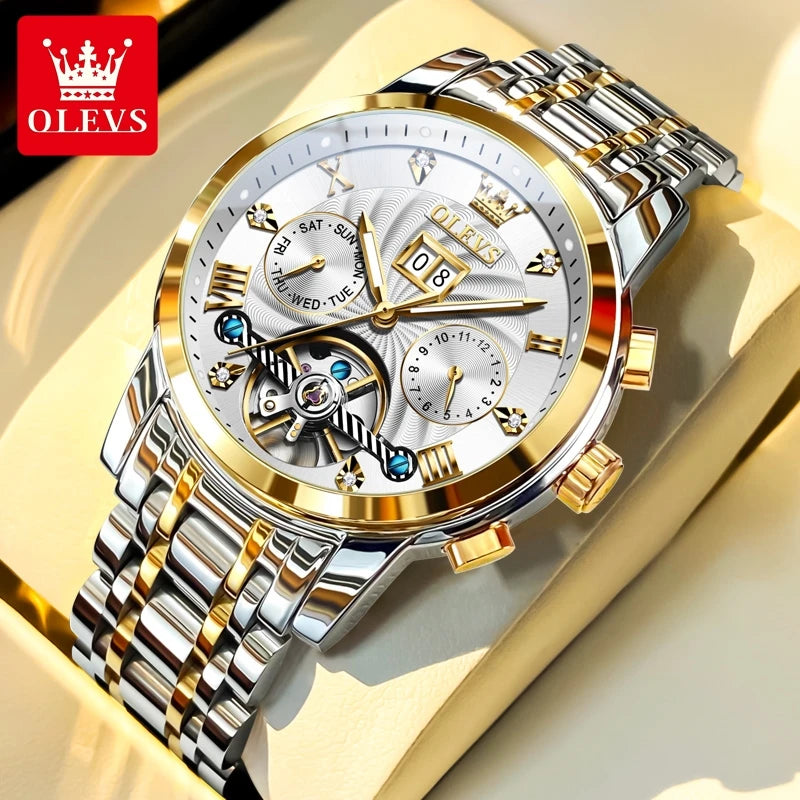OLEVS Original brand Skeleton Men Watch Luxury Automatic Mechanical watches for man Waterproof Skeleton Luminous reloj hombre