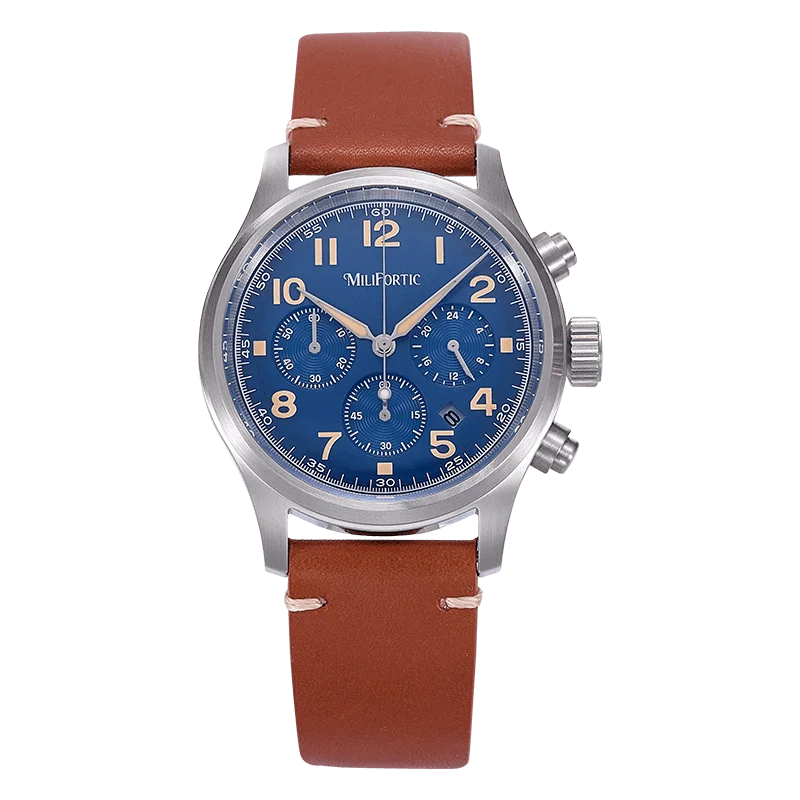 MF Solar Chronograph M069 39mm Military Style Calendar VS75 Stainless Steel Case Wristwatches