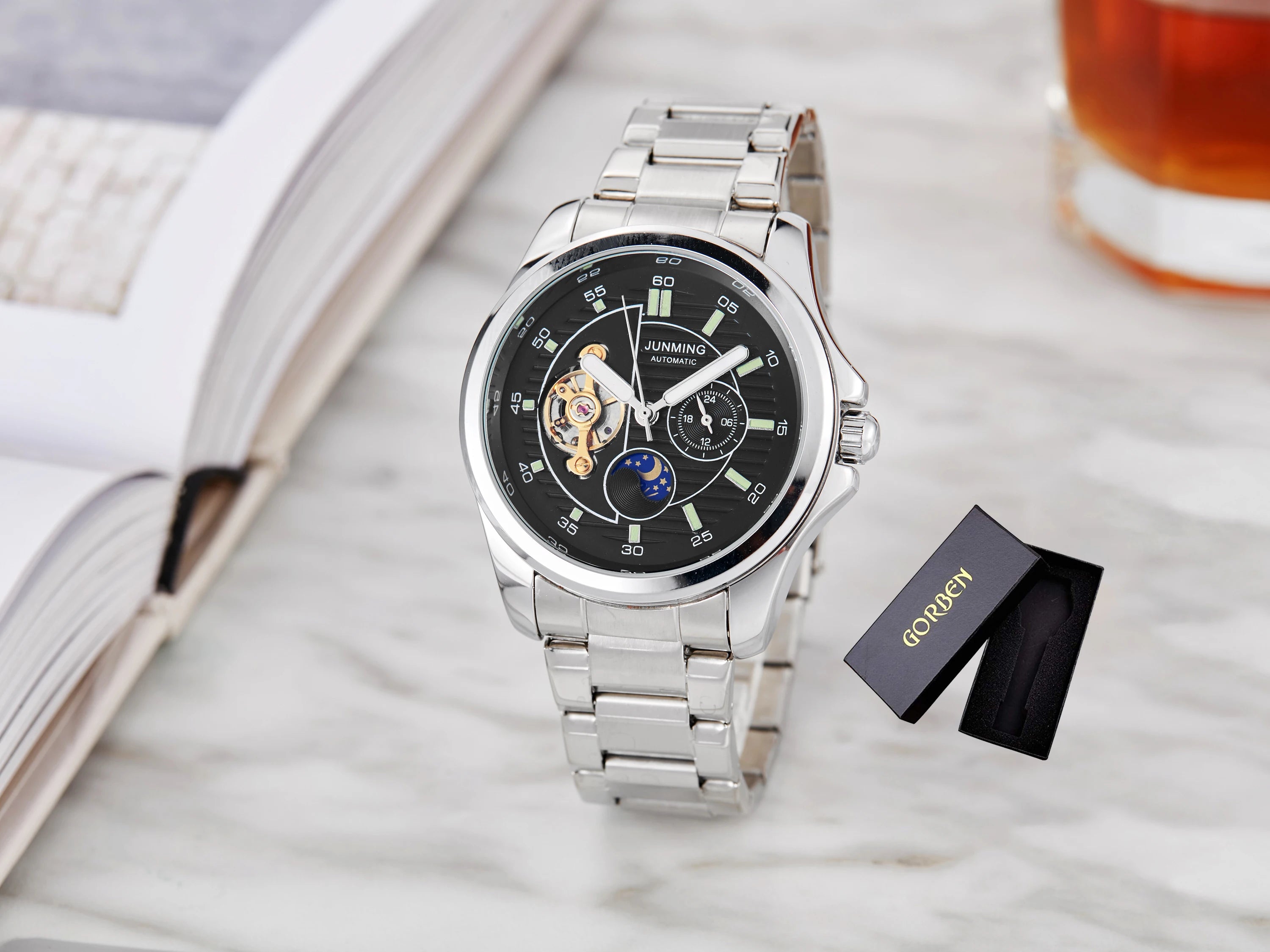 Skeleton Mechanical Watch Men's Top Brand Luxury Automatic Wristwatch Stainless Steel Band Sports Waterproof Male Reloj Gifts