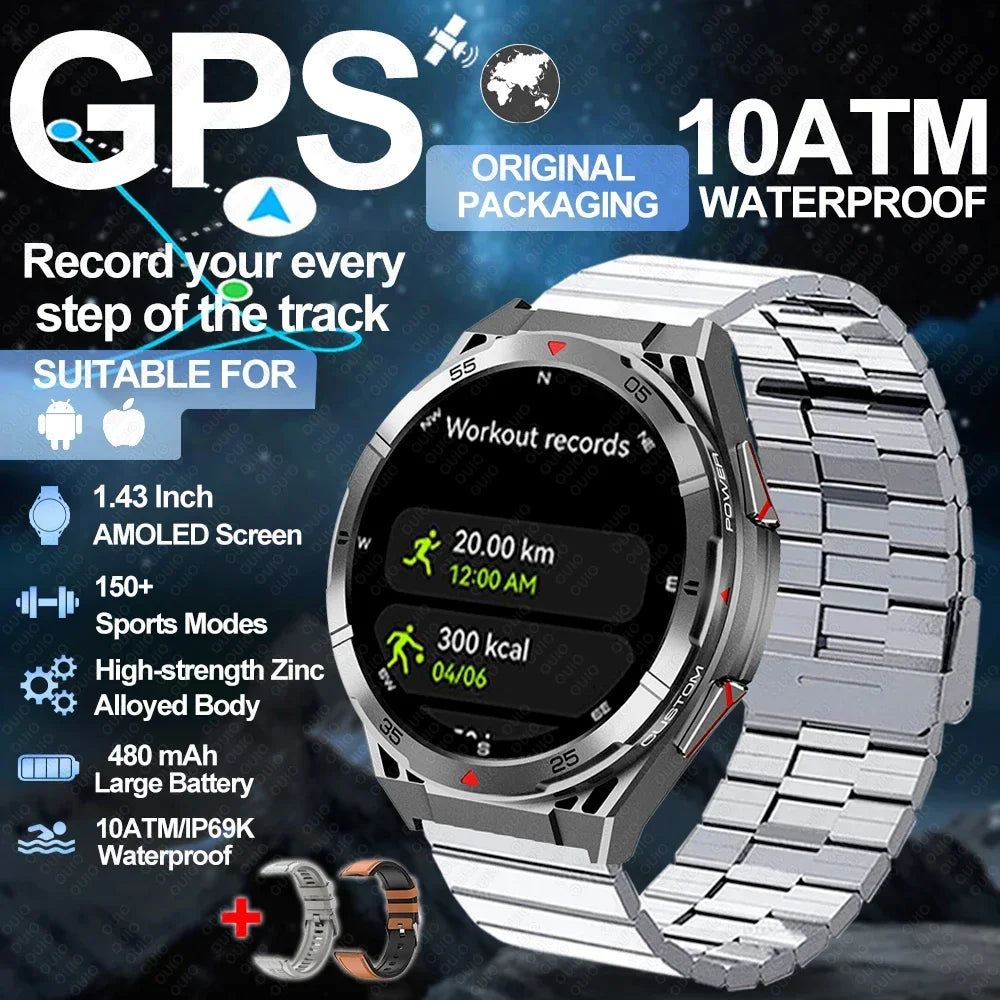 2025 New GPS Dual-Band satellite SmartWatch Men 1.43'' AMOLED Screen Compass Heart Rate BT Call IP69 10ATM Waterproof SmartWatch