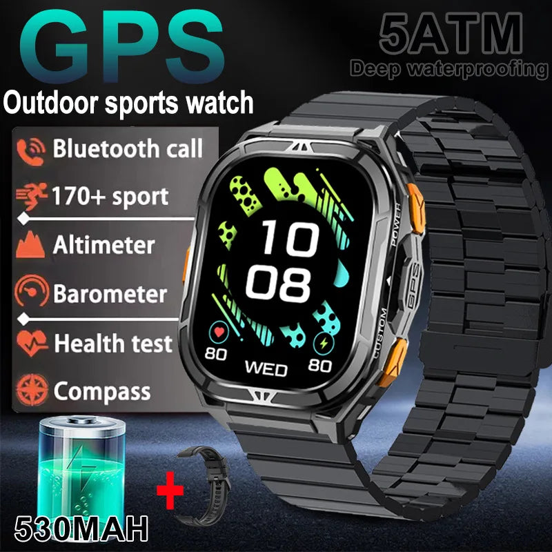 2025 New Dual Frequency GPS Smart Watch Men 1.96-inch HD AMOLED Screen Compass Bluetooth Call 5ATM Waterproof Sports Smart Watch