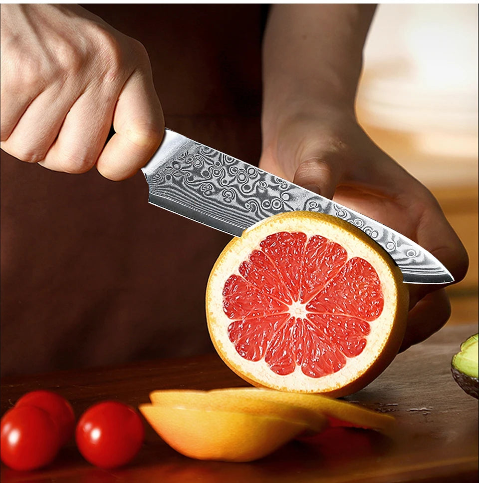 TURWHO 1-6 Piece Knife Set 67 Layers Damascus Steel Kitchen Knives Santoku Chef Knives Utility Bread Slicing Knife Cooking Tools