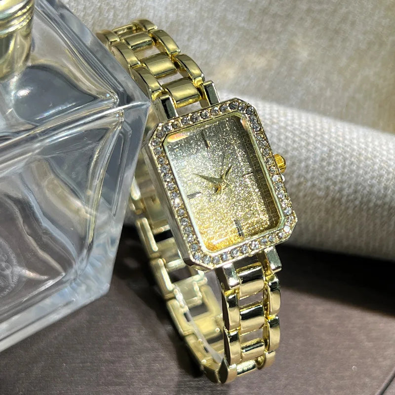 Luxury Crystal Elegant Watches For Women Gold Bracelet Jewelry Quartz Wristwatch New Fashion Retro Original Ladies Watch