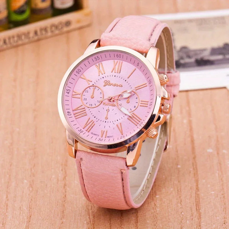 Elegant Women's Quartz Watch with Roman Numerals and Pointer