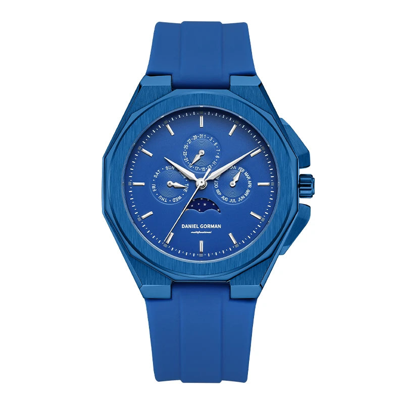 Sporty Men Wristwatch Chronograph Watch Function 3 Eyes Luminous hands Stainless Steel Case Soft Silicone Strap Reloj