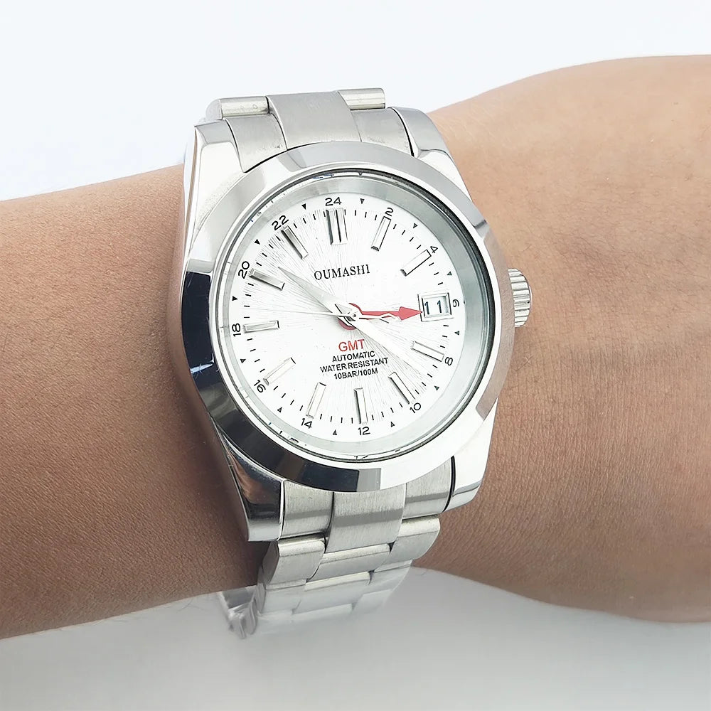 NH34 GMT Watch Automatic Mechanical Dual Time-zone Waterproof Luminous Indexes Sapphire crystal Customizable Watches for Men