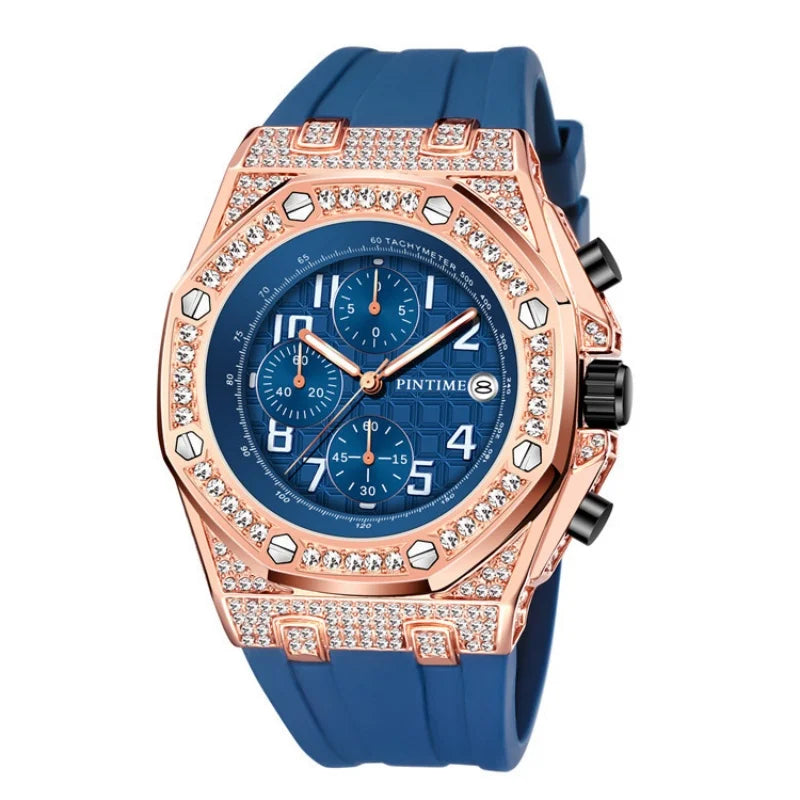 Multi functional diamond studded waterproof luminous calendar, trendy and fashionable quartz wristwatch for both men and women