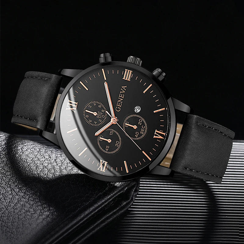 Everyday Classic - Men's Casual Leather Band Quartz Watch with Calendar