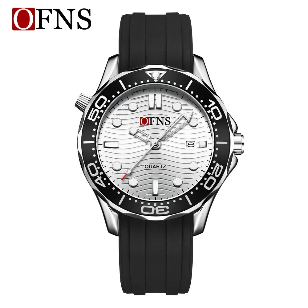 OFNS 7102 Fashion Trendy Men's Watch with Rotating bezel Sports Waterproof Night Light Calendar Men's Quartz Watch